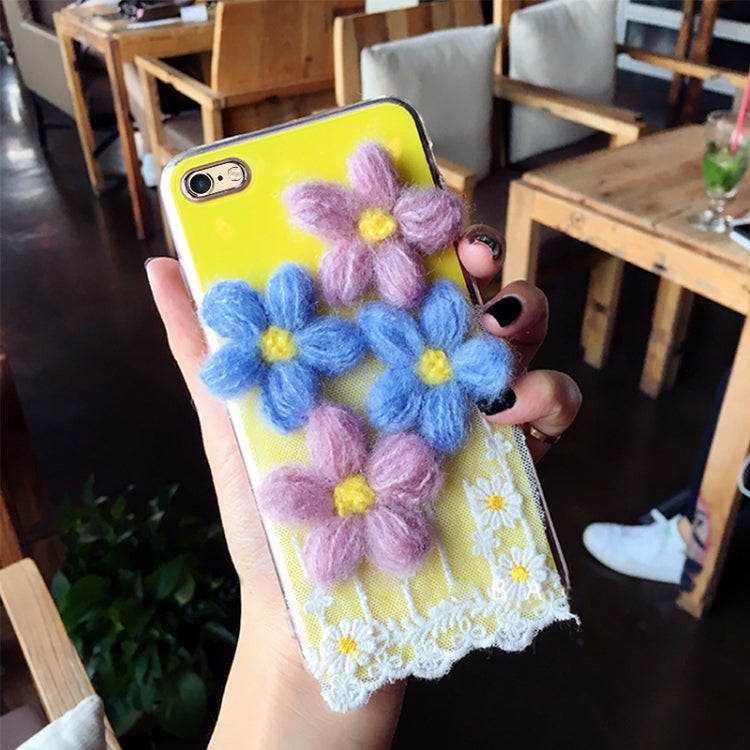 For iPhone 6 Plus & 6s Plus Lace Plush Flower Full Coverage Drop-proof Protective Back Cover Case
