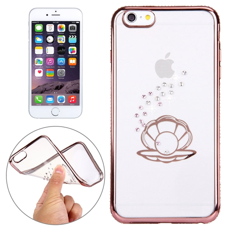 For iPhone 6 Plus & 6s Plus Diamond Encrusted Shell Pattern Electroplating Frame TPU Protective Case