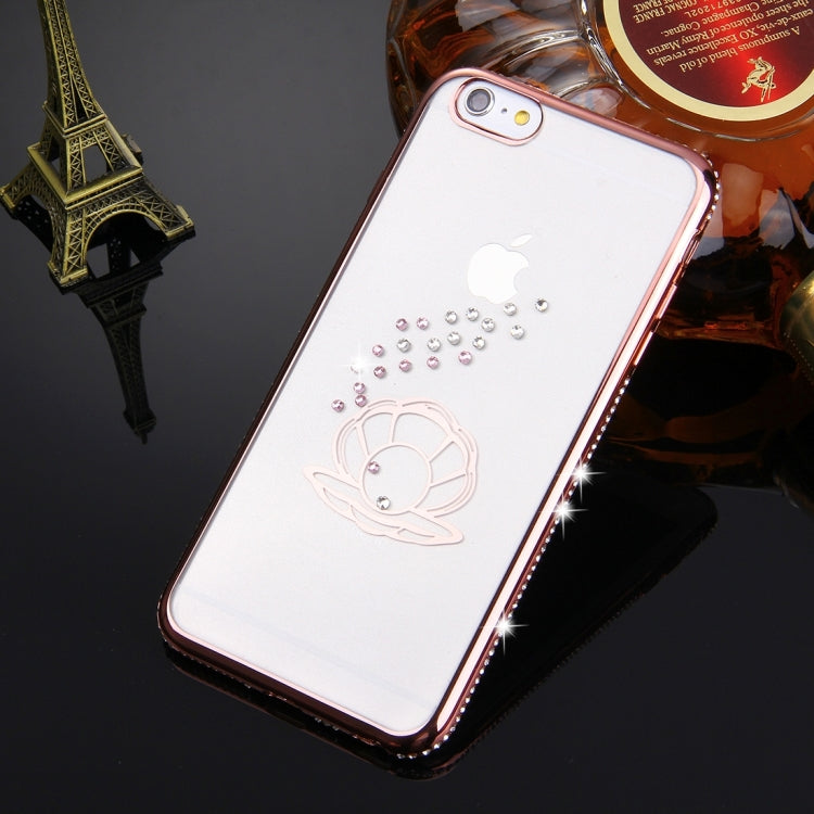 For iPhone 6 Plus & 6s Plus Diamond Encrusted Shell Pattern Electroplating Frame TPU Protective Case