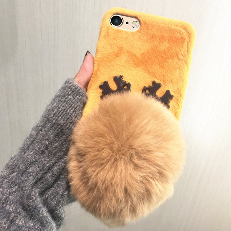 For iPhone 6 Plus & 6s Plus Christmas Series Plush Surface Antlers Pattern Drop-proof Protective Back Cover Case with Furry Ball