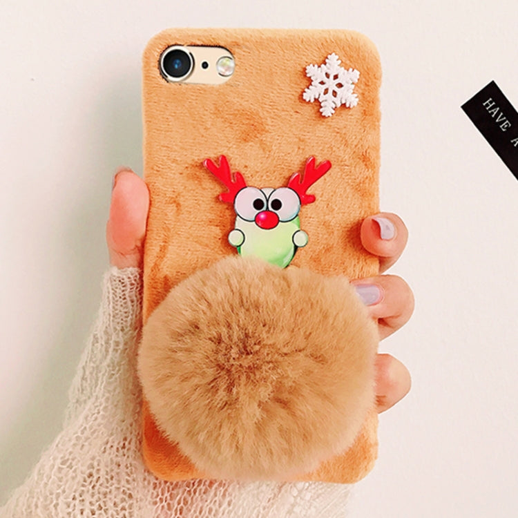 For iPhone 6 Plus & 6s Plus Creative Cute Elk Style Christmas Furry Ball Plush Cloth Protective Back Cover Case