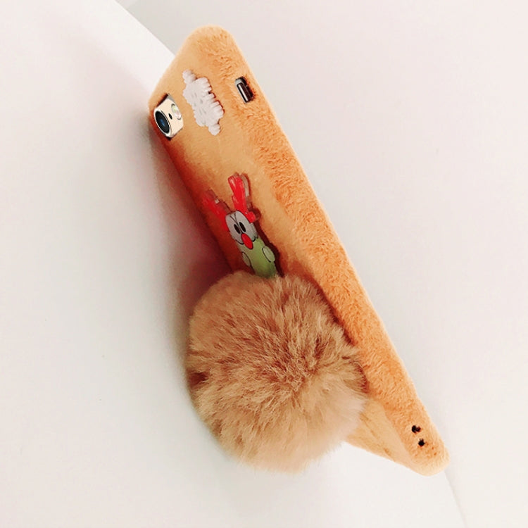 For iPhone 6 Plus & 6s Plus Creative Cute Elk Style Christmas Furry Ball Plush Cloth Protective Back Cover Case