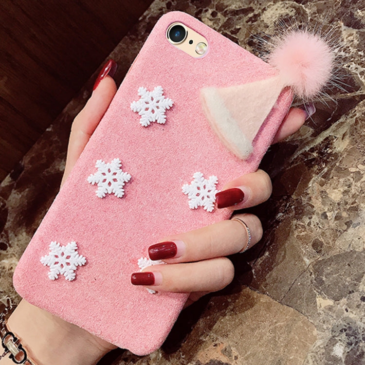 For iPhone 6 Plus & 6s Plus Christmas Series Furry Ball Snowflake Hat Protective Back Cover Case
