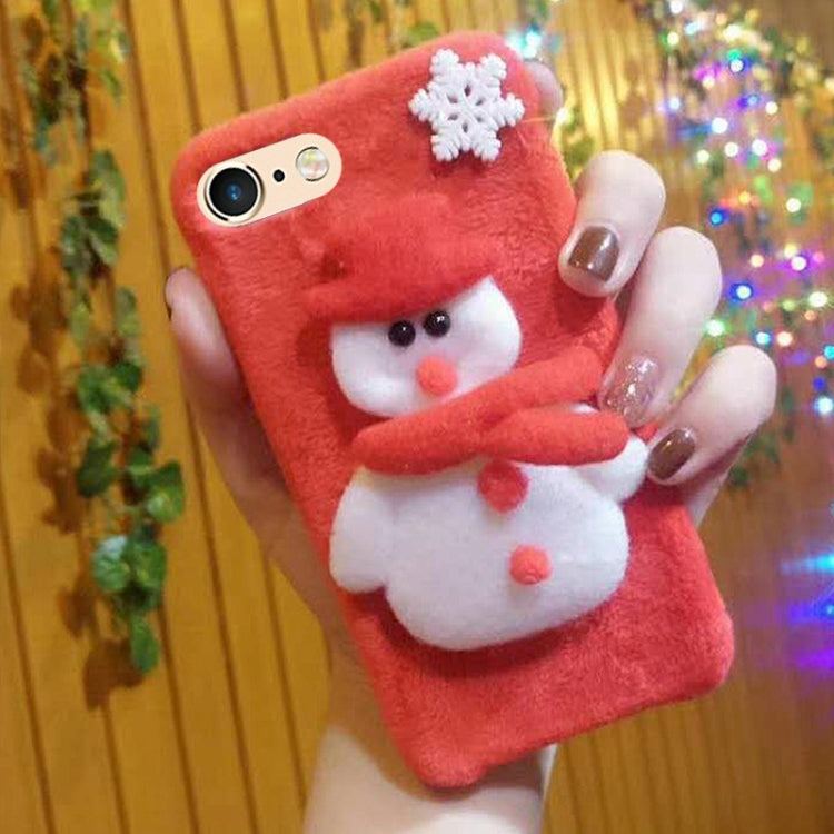 For iPhone 6 Plus & 6s Plus Cute 3D Christmas Snowman Pattern Flannel Protective Back Cover Case