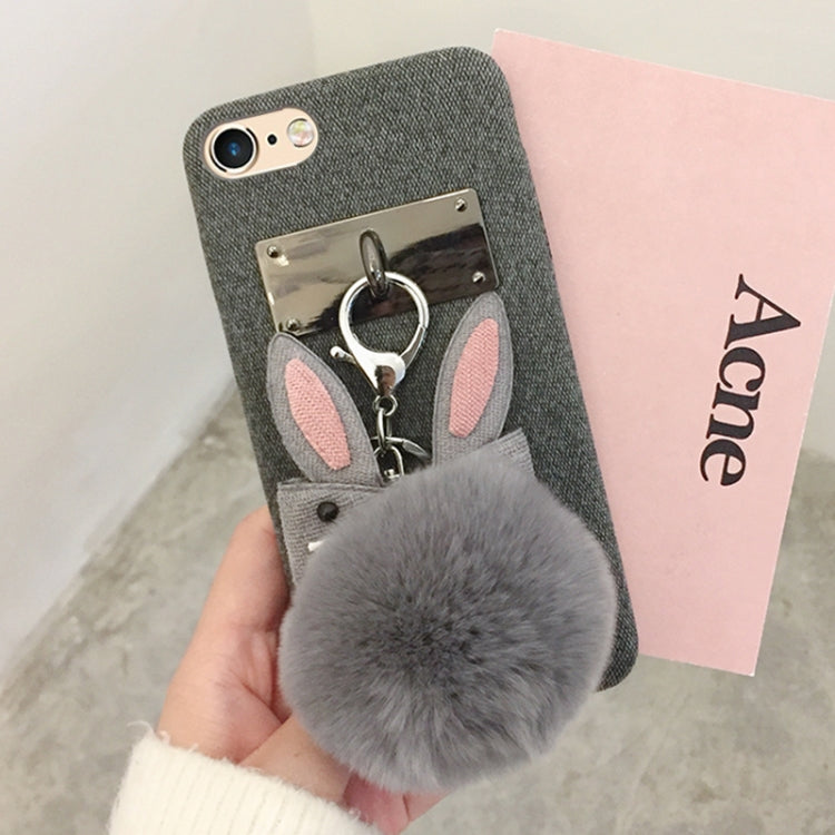 For iPhone 6 Plus & 6s Plus Fashion Cute 3D Rabbit Ears Furry Ball Pattern Flannel Protective Back Cover Case