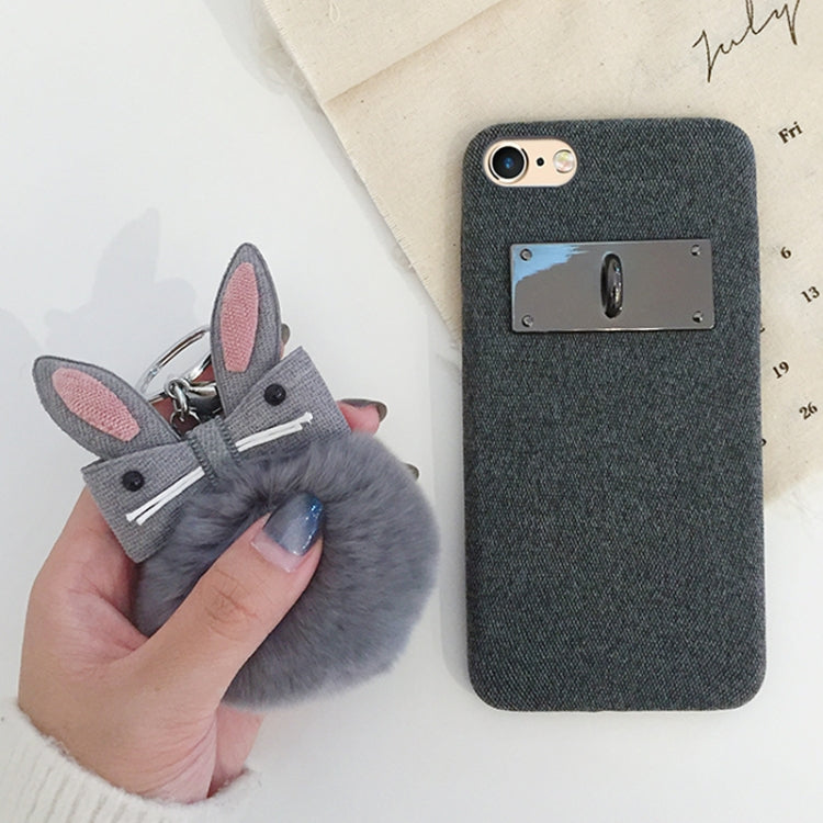 For iPhone 6 Plus & 6s Plus Fashion Cute 3D Rabbit Ears Furry Ball Pattern Flannel Protective Back Cover Case