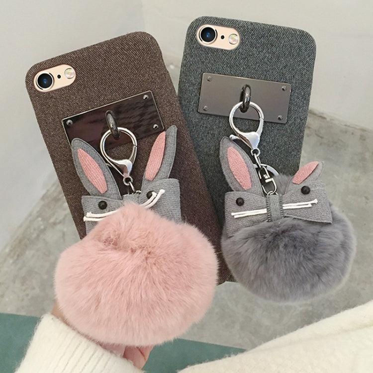 For iPhone 6 Plus & 6s Plus Fashion Cute 3D Rabbit Ears Furry Ball Pattern Flannel Protective Back Cover Case