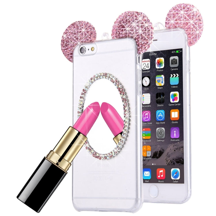 For iPhone 6 Plus & 6s Plus Mouse Ear Diamond Pattern Transparent TPU Protective Case with Lanyard & Mirror