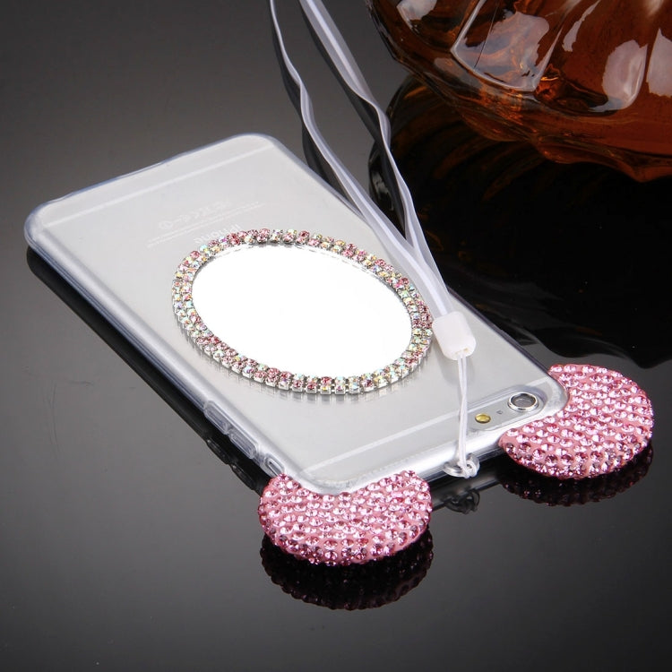For iPhone 6 Plus & 6s Plus Mouse Ear Diamond Pattern Transparent TPU Protective Case with Lanyard & Mirror