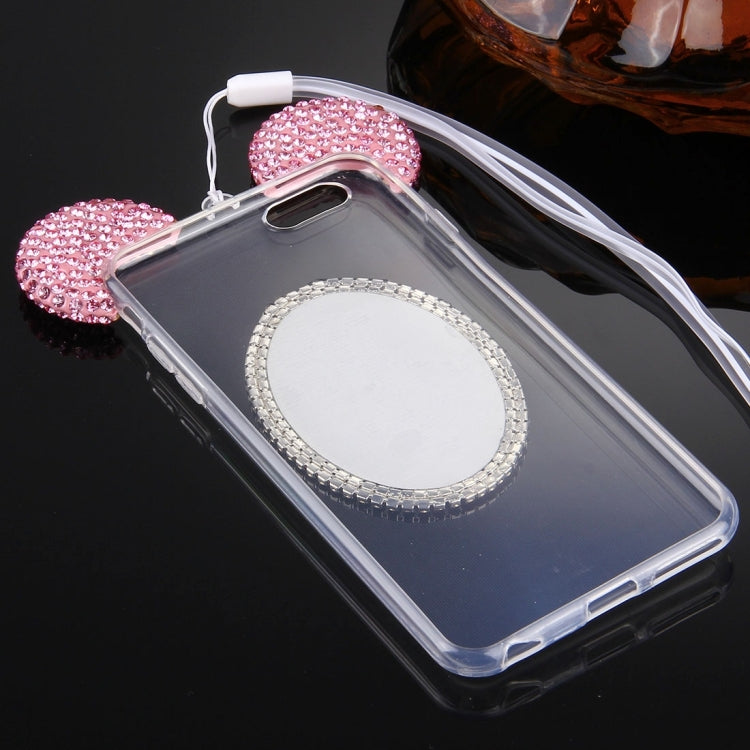 For iPhone 6 Plus & 6s Plus Mouse Ear Diamond Pattern Transparent TPU Protective Case with Lanyard & Mirror