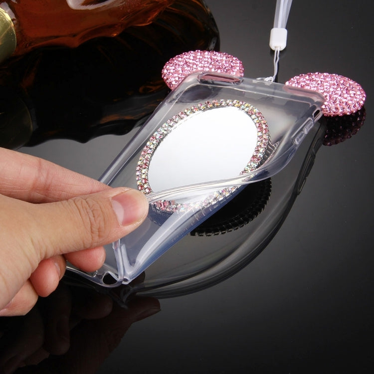 For iPhone 6 Plus & 6s Plus Mouse Ear Diamond Pattern Transparent TPU Protective Case with Lanyard & Mirror
