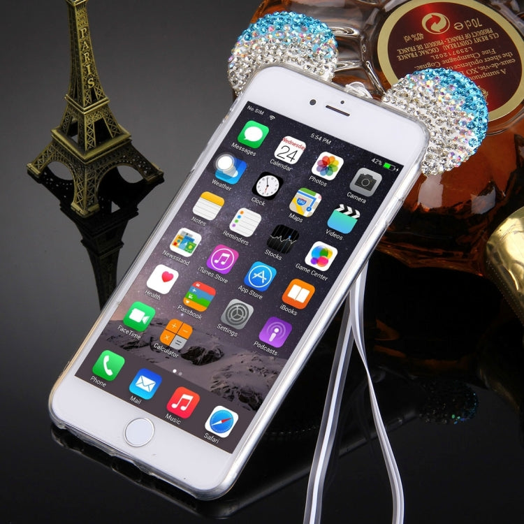 For iPhone 6 Plus & 6s Plus Mouse Ear Diamond Pattern Transparent TPU Protective Case with Lanyard & Mirror