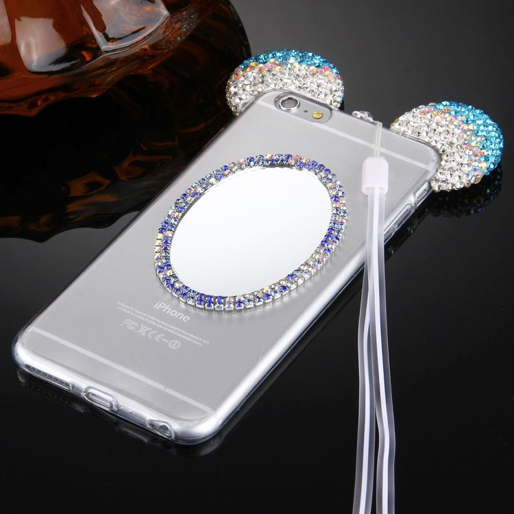 For iPhone 6 Plus & 6s Plus Mouse Ear Diamond Pattern Transparent TPU Protective Case with Lanyard & Mirror