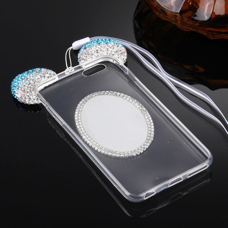 For iPhone 6 Plus & 6s Plus Mouse Ear Diamond Pattern Transparent TPU Protective Case with Lanyard & Mirror