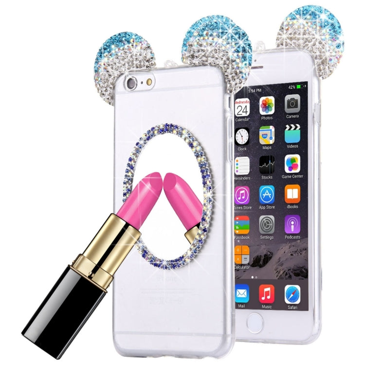 For iPhone 6 Plus & 6s Plus Mouse Ear Diamond Pattern Transparent TPU Protective Case with Lanyard & Mirror