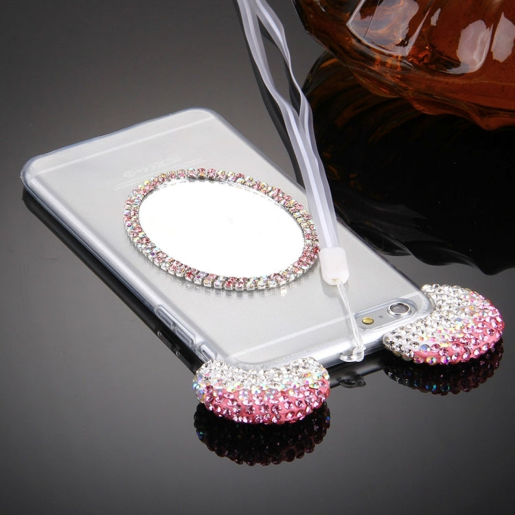 For iPhone 6 Plus & 6s Plus Mouse Ear Diamond Pattern Transparent TPU Protective Case with Lanyard & Mirror