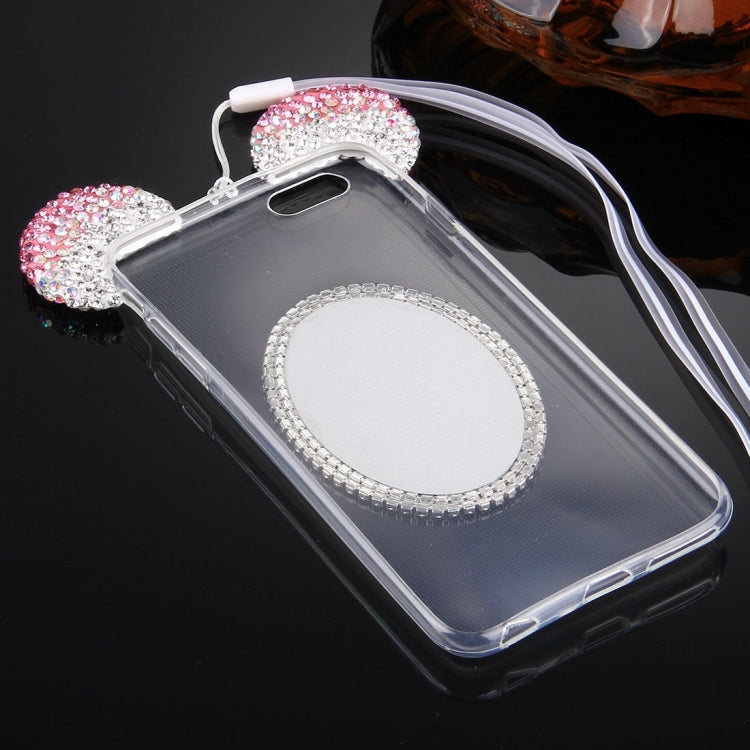For iPhone 6 Plus & 6s Plus Mouse Ear Diamond Pattern Transparent TPU Protective Case with Lanyard & Mirror