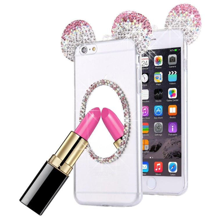 For iPhone 6 Plus & 6s Plus Mouse Ear Diamond Pattern Transparent TPU Protective Case with Lanyard & Mirror