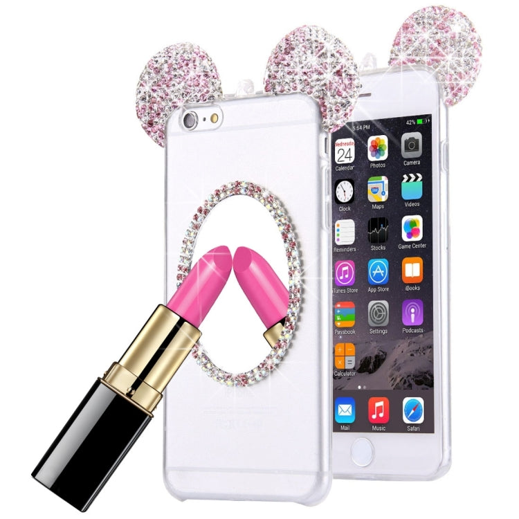 For iPhone 6 Plus & 6s Plus Mouse Ear Diamond Pattern Transparent TPU Protective Case with Lanyard & Mirror