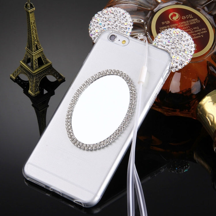 For iPhone 6 Plus & 6s Plus Mouse Ear Diamond Pattern Transparent TPU Protective Case with Lanyard & Mirror