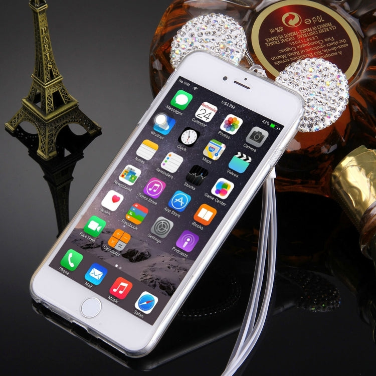 For iPhone 6 Plus & 6s Plus Mouse Ear Diamond Pattern Transparent TPU Protective Case with Lanyard & Mirror
