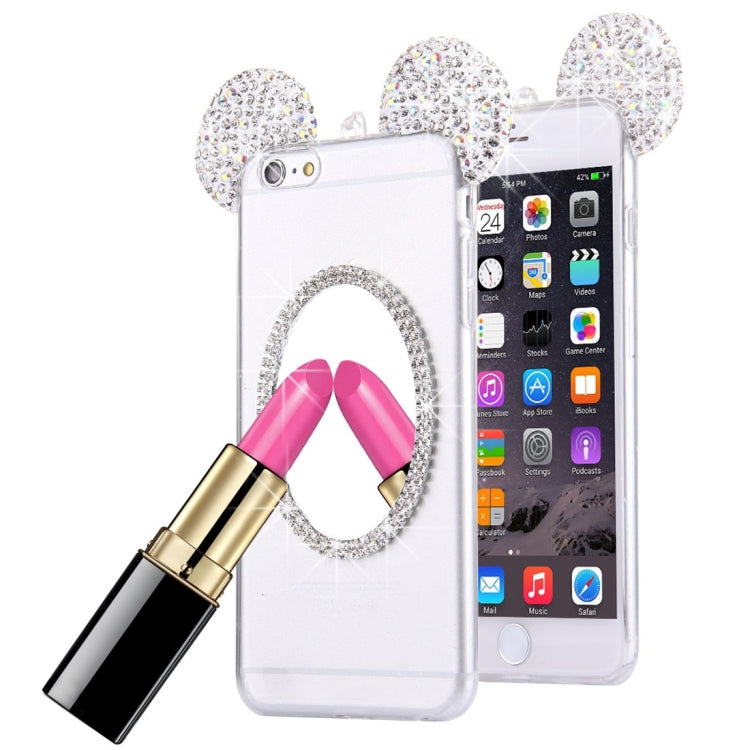 For iPhone 6 Plus & 6s Plus Mouse Ear Diamond Pattern Transparent TPU Protective Case with Lanyard & Mirror
