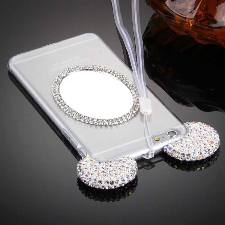 For iPhone 6 Plus & 6s Plus Mouse Ear Diamond Pattern Transparent TPU Protective Case with Lanyard & Mirror