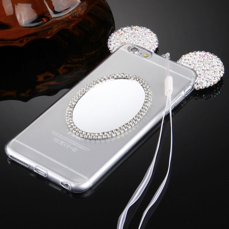 For iPhone 6 Plus & 6s Plus Mouse Ear Diamond Pattern Transparent TPU Protective Case with Lanyard & Mirror
