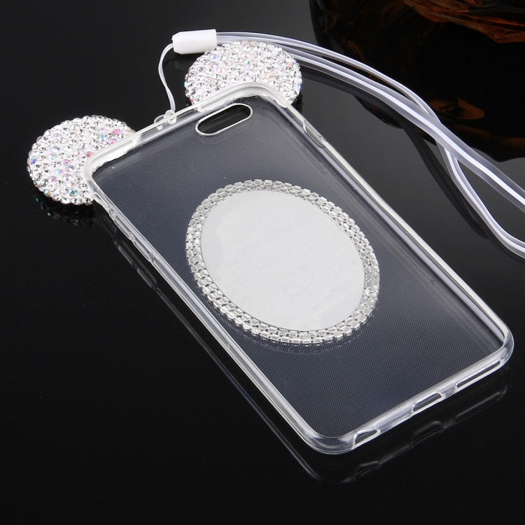 For iPhone 6 Plus & 6s Plus Mouse Ear Diamond Pattern Transparent TPU Protective Case with Lanyard & Mirror