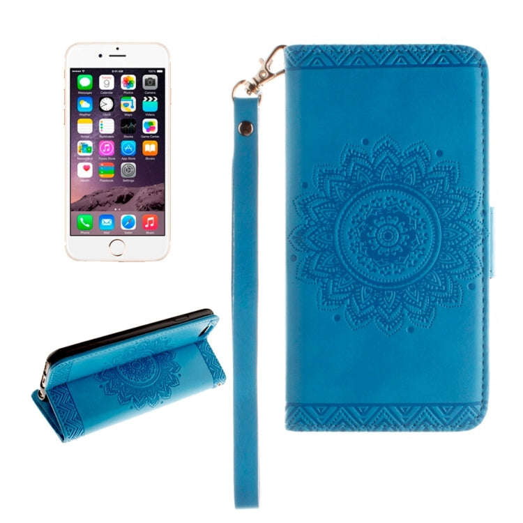 For iPhone 6 Plus & 6s Plus Embossed Floral Pattern Horizontal Flip Leather Case with Card Slots & Holder & Lanyard