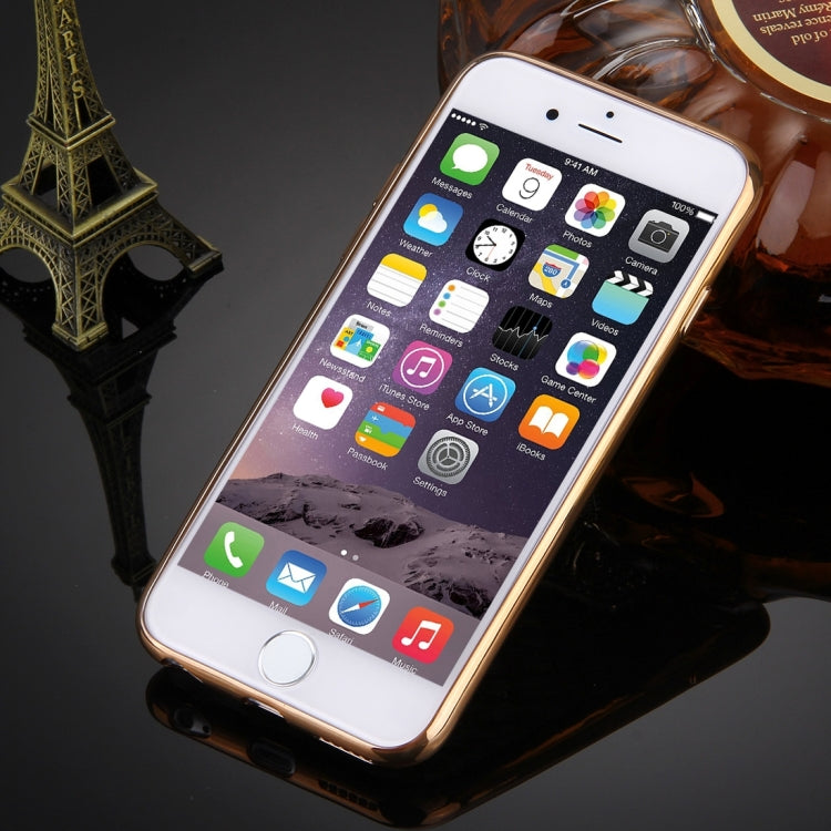 For iPhone 6 Plus & 6s Plus Grid Texture Diamond Encrusted Hand Chain Electroplating Frame TPU Protective Case(Gold)