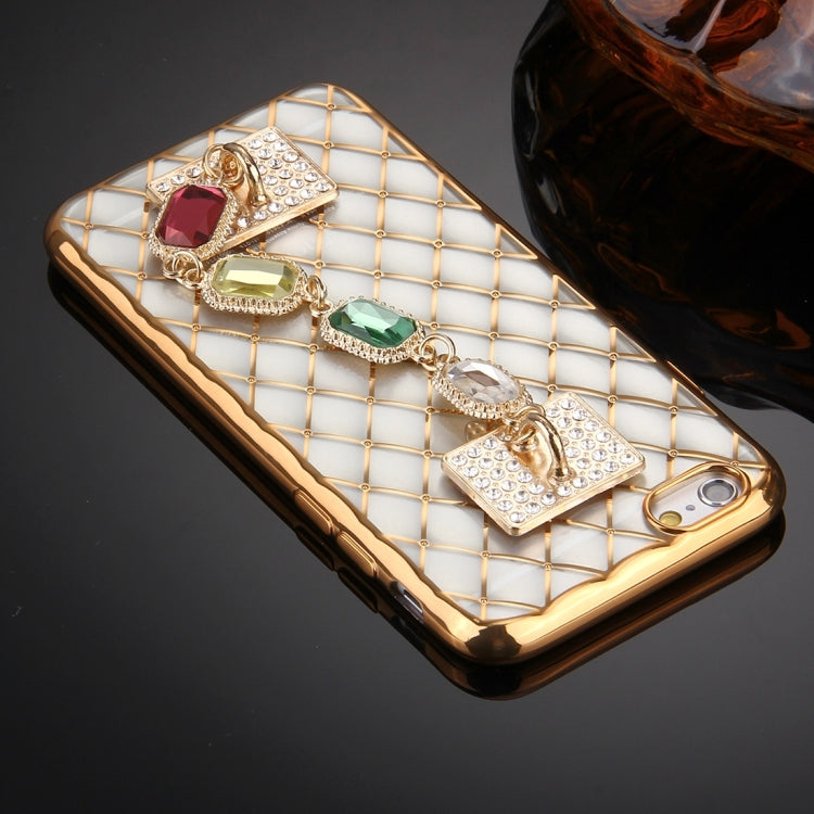 For iPhone 6 Plus & 6s Plus Grid Texture Diamond Encrusted Hand Chain Electroplating Frame TPU Protective Case(Gold)