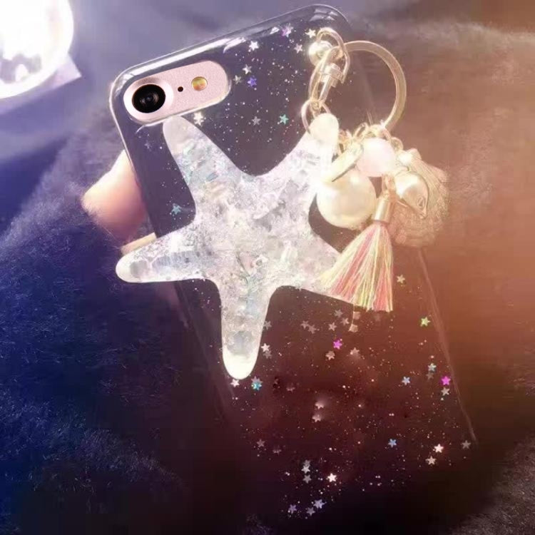 For iPhone 6 Plus & 6s Plus Glitter Powder Starfish Pattern Soft Protective Back Cover Case with Pearls Pendant(Black)
