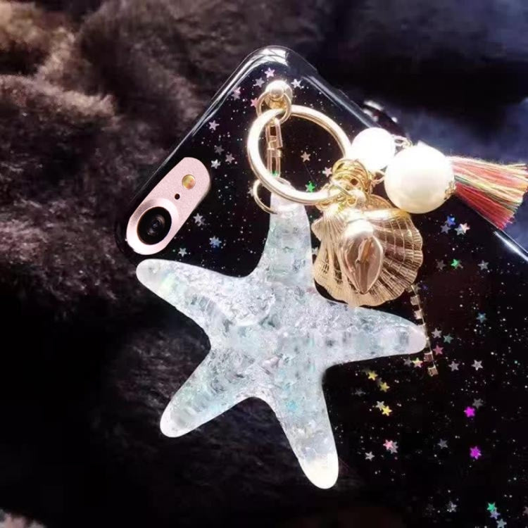 For iPhone 6 Plus & 6s Plus Glitter Powder Starfish Pattern Soft Protective Back Cover Case with Pearls Pendant(Black)