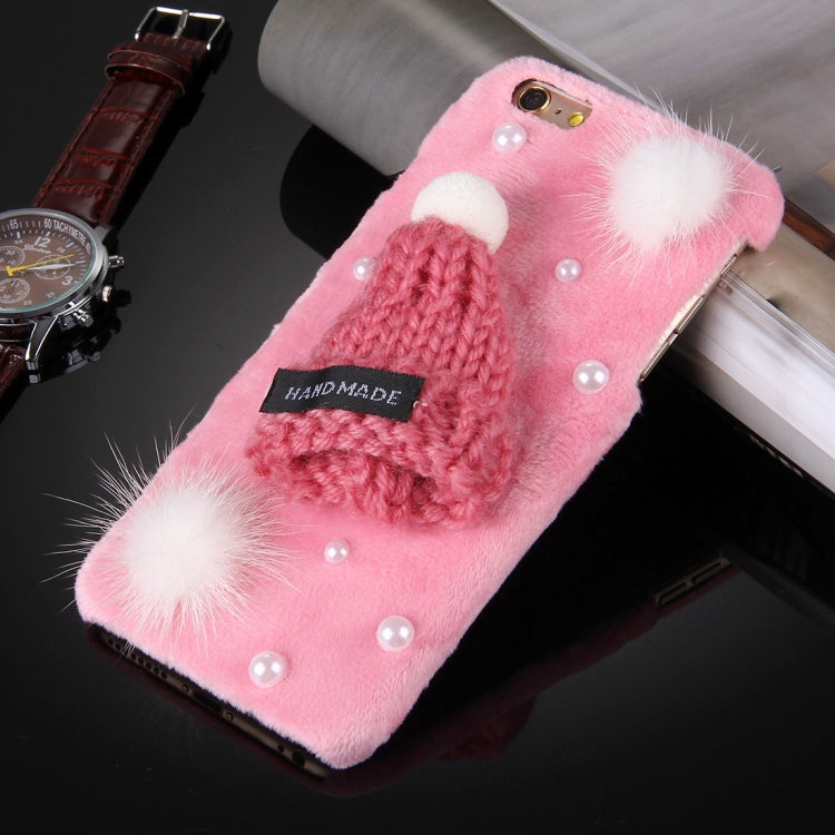 For iPhone 6 Plus & 6s Plus Furry Ball Pearl Christmas Hat Plush Cloth Cover PC Protective Case