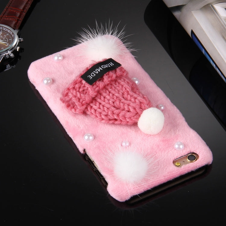 For iPhone 6 Plus & 6s Plus Furry Ball Pearl Christmas Hat Plush Cloth Cover PC Protective Case