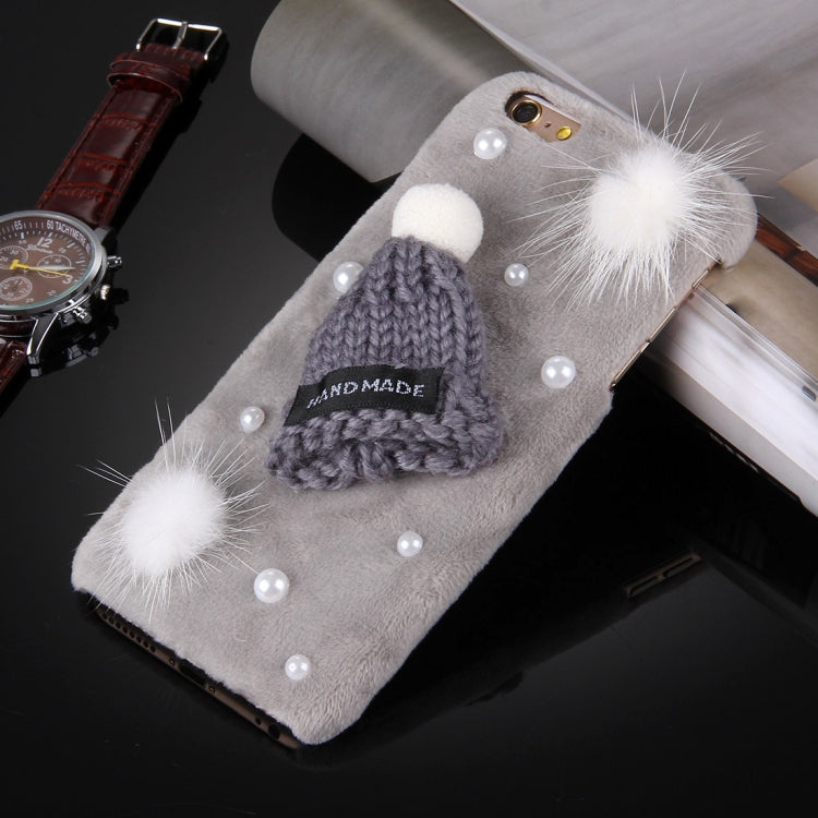 For iPhone 6 Plus & 6s Plus Furry Ball Pearl Christmas Hat Plush Cloth Cover PC Protective Case