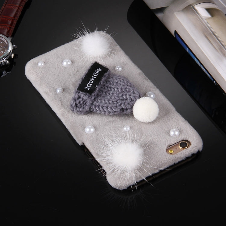 For iPhone 6 Plus & 6s Plus Furry Ball Pearl Christmas Hat Plush Cloth Cover PC Protective Case