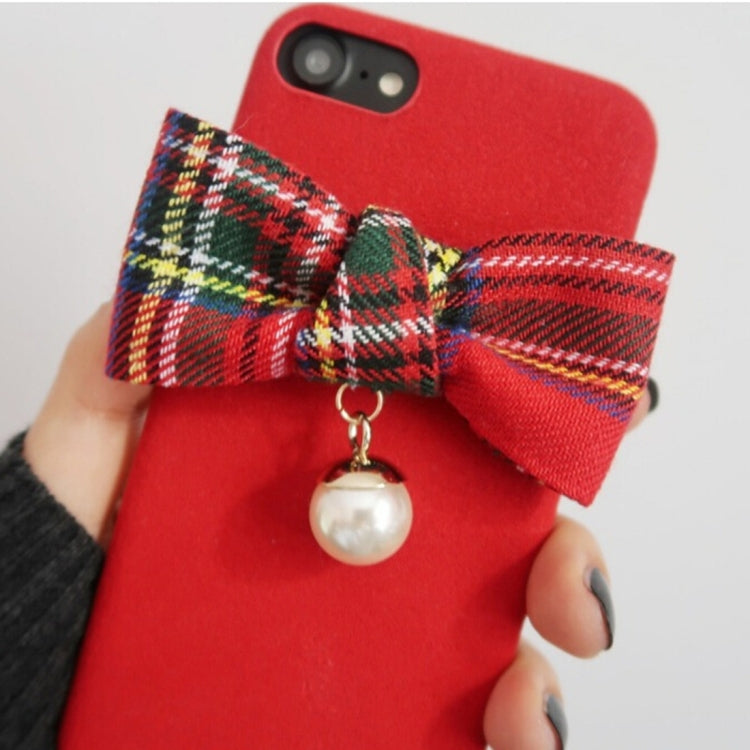 For iPhone 6 Plus & 6s Plus Handmade Pearl Bowknot  Microfiber Protective Back Cover Case(Red)