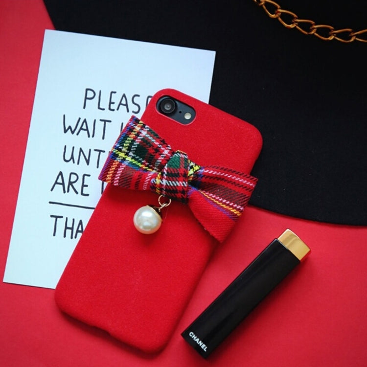 For iPhone 6 Plus & 6s Plus Handmade Pearl Bowknot  Microfiber Protective Back Cover Case(Red)