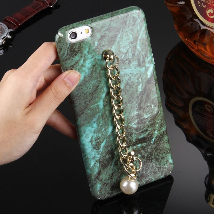 For iPhone 6 Plus & 6s Plus Retro Marble Pattern Chain Pearl Pendant PC Protective Case