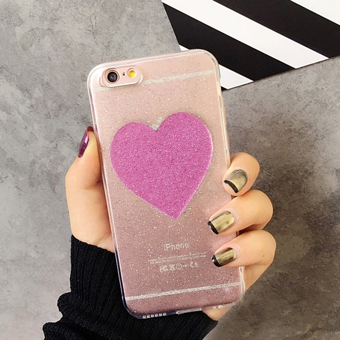 For iPhone 6 Plus & 6s Plus Glitter Powder Heart Pattern TPU Soft Protective Back Cover Case(Purple)