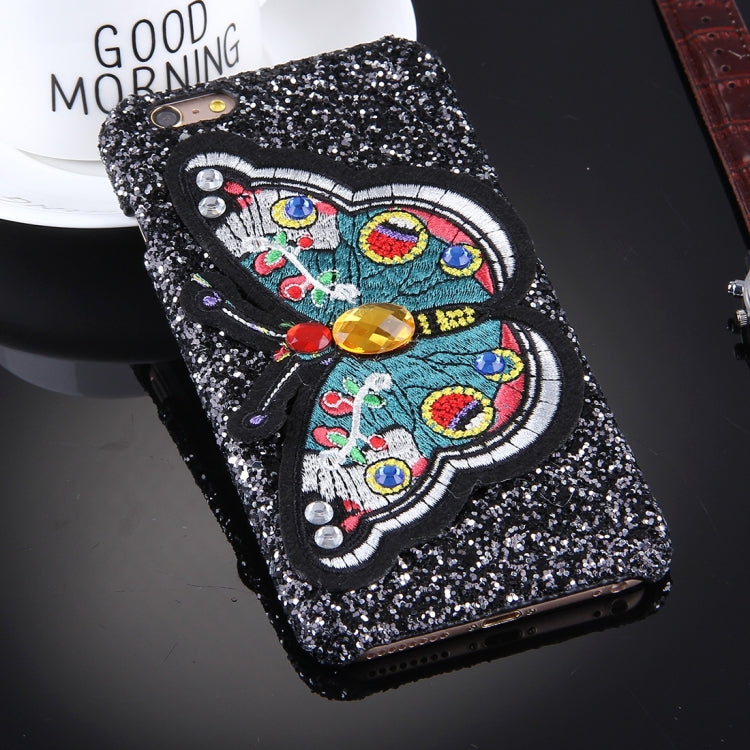For iPhone 6 Plus & 6s Plus Embroidery Butterfly Pattern Glitter Powder Acrylic Protective Back Cover Case, Random Style Delivery(Black)
