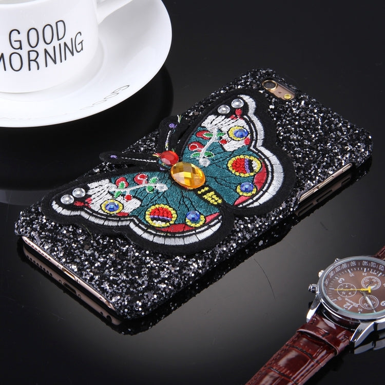 For iPhone 6 Plus & 6s Plus Embroidery Butterfly Pattern Glitter Powder Acrylic Protective Back Cover Case, Random Style Delivery(Black)