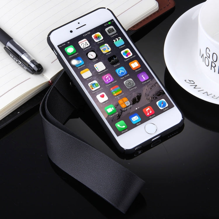 For iPhone 6 Plus & 6s Plus Black PU Lanyard PC Protective Case(Black)