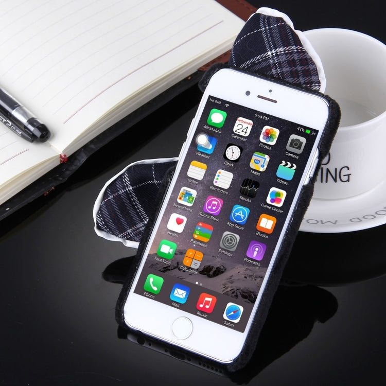 For iPhone 6 Plus & 6s Plus 3D Bowknot Decoration Plush Cloth PC Protective Case (Black)