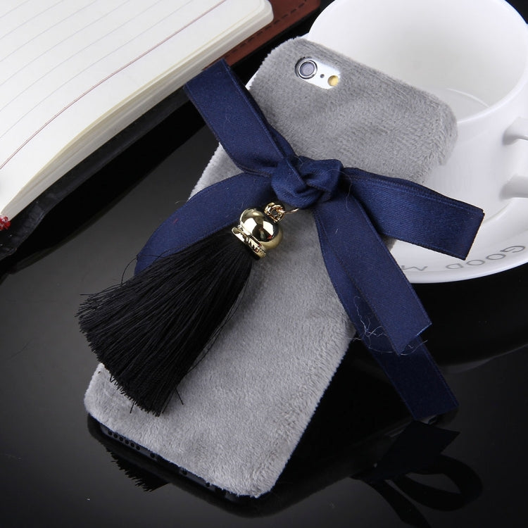For iPhone 6 Plus & 6s Plus 3D Bowknot Protective Back Cover Case with Tassels Pendant(Grey)