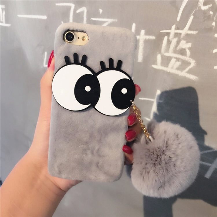 For iPhone 6 Plus & 6s Plus 3D Lovely Big Eyes Furry Ball Plush Cloth Protective Back Cover Cass