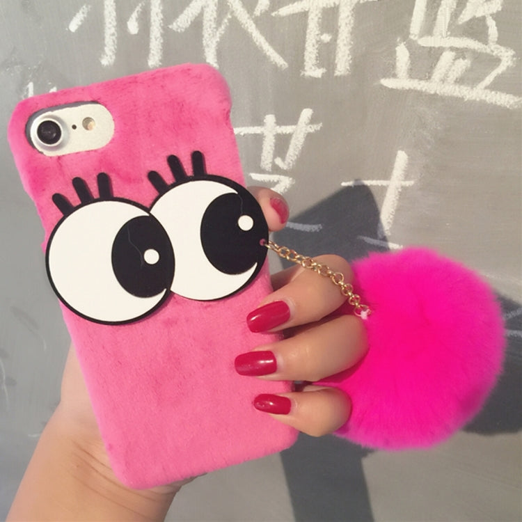 For iPhone 6 Plus & 6s Plus 3D Lovely Big Eyes Furry Ball Plush Cloth Protective Back Cover Cass