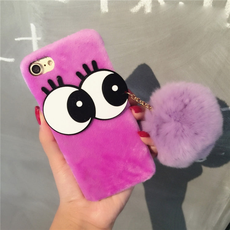 For iPhone 6 Plus & 6s Plus 3D Lovely Big Eyes Furry Ball Plush Cloth Protective Back Cover Cass